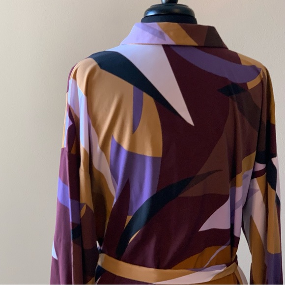 NINE WEST Shirtdress Large Plum Gold Long Sleeve Tie Belt NWT - Picture 9 of 13